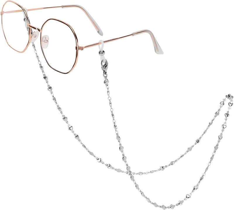 Hongeely Eyeglass Chain Silver Stainless Steel Handmade Necklace for Reading Glasses Sunglass Beaded Chains for Men Women - Image 1